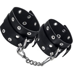  Черные однослойные наручники с люверсами 