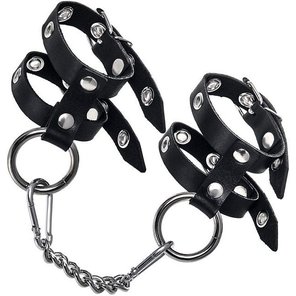  Черные однослойные наручники из двух ремешков 