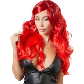  Ярко-красный парик с волнистыми волосами 