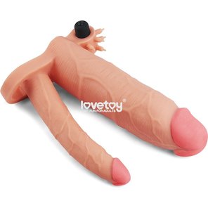  Телесная насадка-удлинитель на пенис с анальным стимулятором и вибрацией 