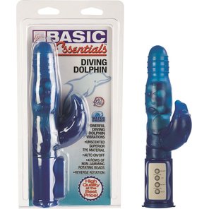  Синий компьютерный вибратор DOLPHIN с клиторальным отростком 18 см 