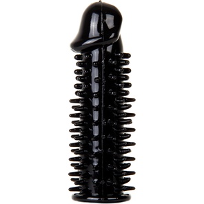  Черная насадка-реалистик на пенис с шипами 13 см 