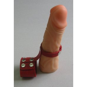  Красный кожаный поводок на пенис с кнопками 
