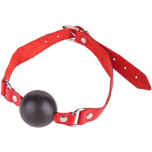  Чёрный кляп-шар с красным ремешком 