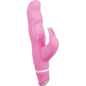  Розовый вибратор Smile Bunny с клиторальным зайчиком 15 см 