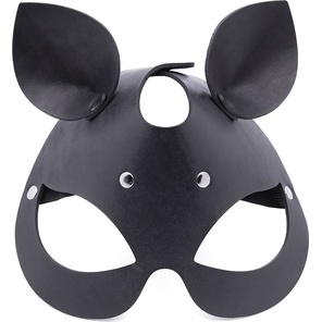  Черная кожаная маска Кошка с маленькими ушками 