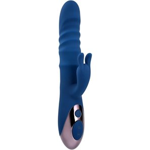  Синий вибратор-кролик The Ringer с функцией поступательных движений 23,8 см 