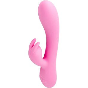  Розовый силиконовый вибратор-кролик с функцией подогрева 20 см 