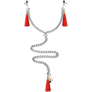  Зажимы на соски и клитор с игривыми красными кисточками Nipple Clit Tassel Clamp With Chain 