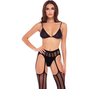  Эротический комплект 3 Piece Sheer Striped Bra Thong Garter Belt Set 