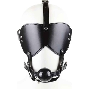  Черная маска-шоры с регулируемыми ремешками и кляпом-шариком 