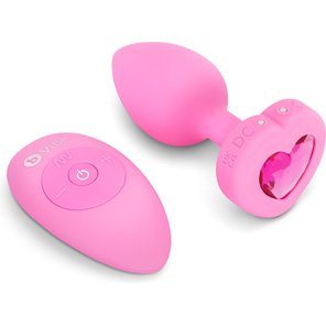  Розовый анальный плаг с кристаллом-сердцем Vibrating Heart Shape Jewel Plug S-M 