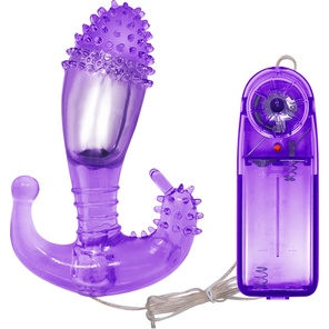  Фиолетовый вибростимулятор с шипами на головке 14,3 см 