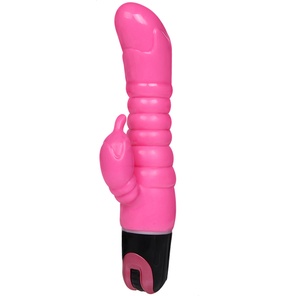  Розовый вибратор-кролик с ребрышками 22,5 см 