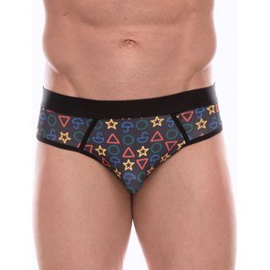  Темно-серые мужские трусы-джоки с принтом в виде цветных значков 