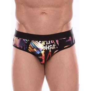  Черные трусы-джоки с разноцветным блестящим принтом 