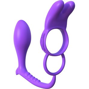  Фиолетовое эрекционное кольцо с анальным стимулятором Ass-Gasm Vibrating Rabbit 