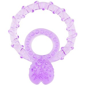  Фиолетовое кольцо с подхватом мошонки и клиторальным язычком BASICX TPR DOUBLE COCKRING 