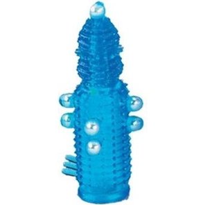  Голубая эластичная насадка на пенис с жемчужинами, точками и шипами Pearl Stimulator 11,5 см 