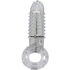  Прозрачное эрекционное кольцо с вибрацией и пальчиком OYEAH CLEAR 