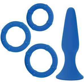  Синий набор Posh Silicone Performance Kits: анальная пробка и 3 эрекционных кольца 