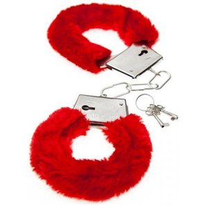  Красные меховые наручники Love с ключиками 