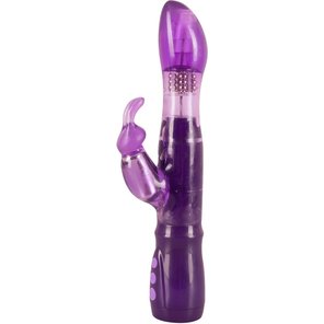  Фиолетовый вибратор с ротацией и клиторальной стимуляцией Purple Surprise 24,5 см 