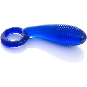  Синий анальный стимулятор из стекла с ручкой-кольцом 11,6 см 