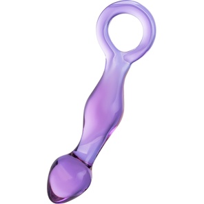  Фиолетовый стеклянный фаллоимитатор с ручкой-кольцом 17,5 см 
