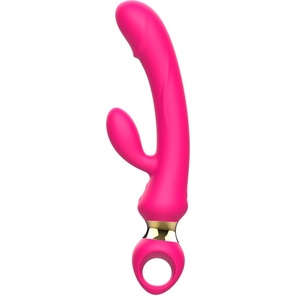  Розовый вибратор-кролик с ручкой-кольцом 24,6 см 