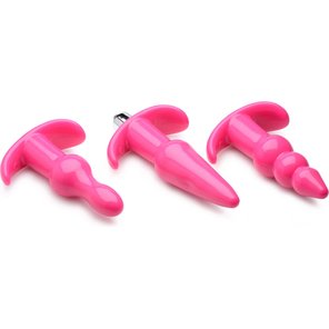  Набор из 3 розовых анальных пробок с вибропулей Thrill Trio Anal Plug Set 