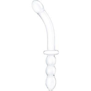  Изогнутый стеклянный фаллоимитатор 12’’ Girthy Ribbed G-Spot Glass Dildo With Handle Grip Double Ended 30 см 