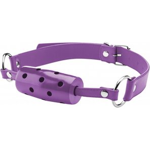  Фиолетовый резиновый кляп-цилиндр Cylinder на кожаных ремешках 