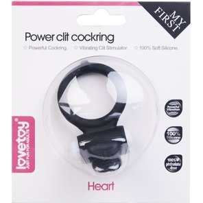  Чёрное виброкольцо для пениса Power Heart Clit Cockring 