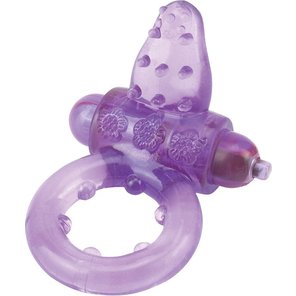 Фиолетовое эрекционное кольцо с вибрацией и рельефным язычком NUBBY CLITORAL PROBE COCKRING 