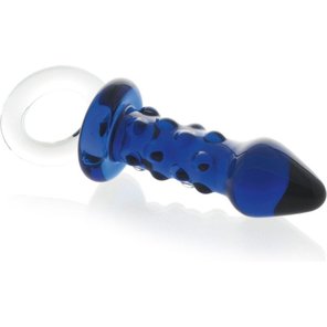  Синяя анальная пробка с пупырышками и кольцом 15,5 см 