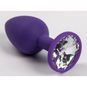  Фиолетовая силиконовая анальная пробка с прозрачным стразом 7,1 см 
