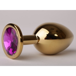  Золотистая анальная пробка с фиолетовым кристаллом 9,5 см 