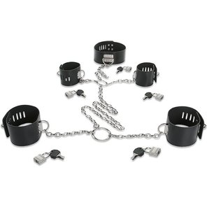  Набор для фиксации: наручники, оковы и ошейник, соединённые цепями и кольцами 