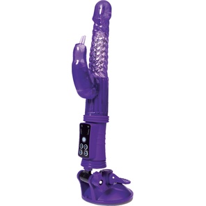  Фиолетовый вибратор с клиторальным стимулятором и крепкой присоской в основании 