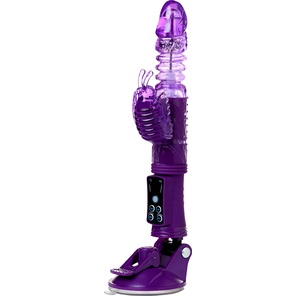 Фиолетовый вибратор с ротацией бусин, клиторальным стимулятором и надёжной присоской 