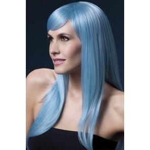  Голубой парик с чёлкой на бок 