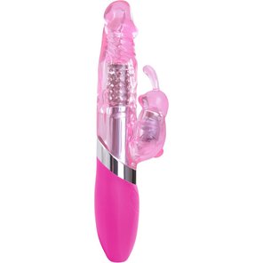 Розовый вибратор с вращением бусин и клиторальным зайчиком Power Play O-Bunny 21,5 см 