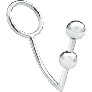  Кольцо на пенис с анальным стимулятором Two Bead Stainless Steel Anal Hook Cock Ring 