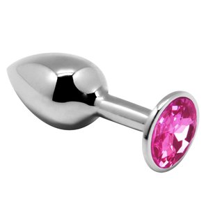  Серебристая анальная втулка с розовым кристаллом Mini Metal Butt L 9 см 