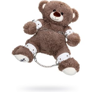  Бондажный набор: бурый мишка с белыми оковами и наручниками 