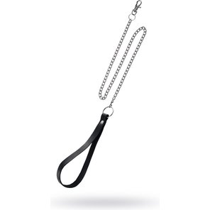  Поводок с ручкой из черной натуральной кожи и карабином для ошейника 