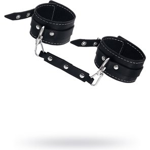  Черные двухслойные кожаные оковы с белой строчкой 