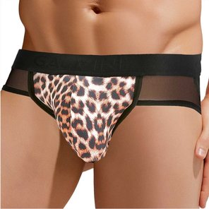  Сексуальные мужские трусы-джоки с леопардовой вставкой по центру 