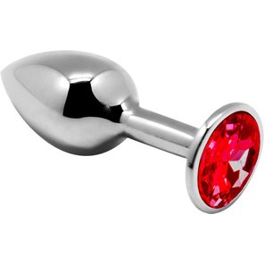  Серебристая анальная втулка Mini Metal Butt Plug Size M с красным кристаллом 